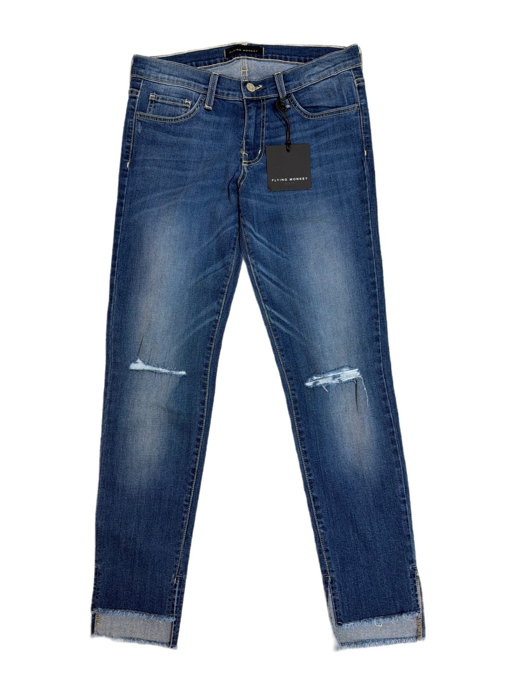 Flying Monkey Mid Rise Straight Stretch Distressed Jeans - Picture 2 of 12